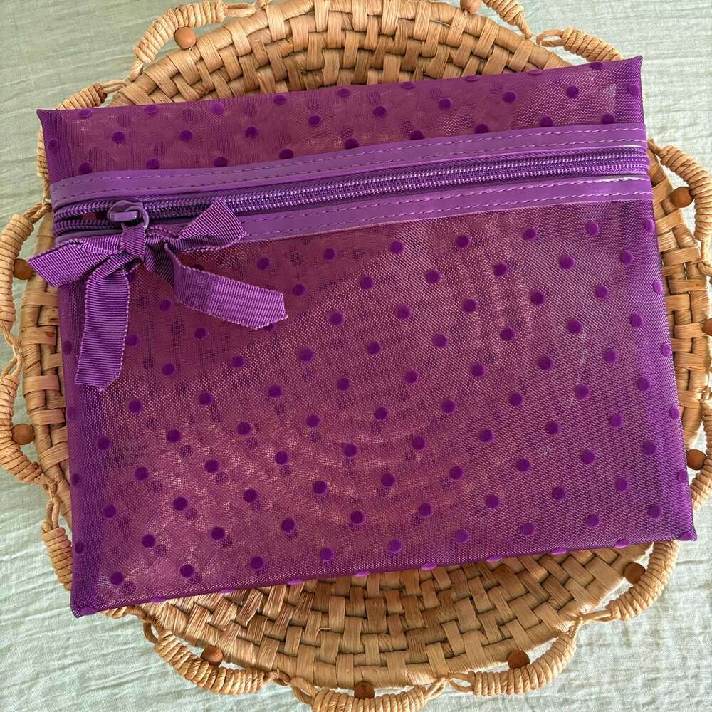Ulta Beauty Purple Mesh Polka Dot Zipper Pouch Makeup Bag